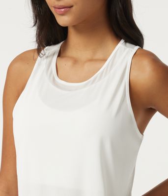 Round Neck Contrast Mesh Backless Curved Hem Quick Dry Running Tank Top