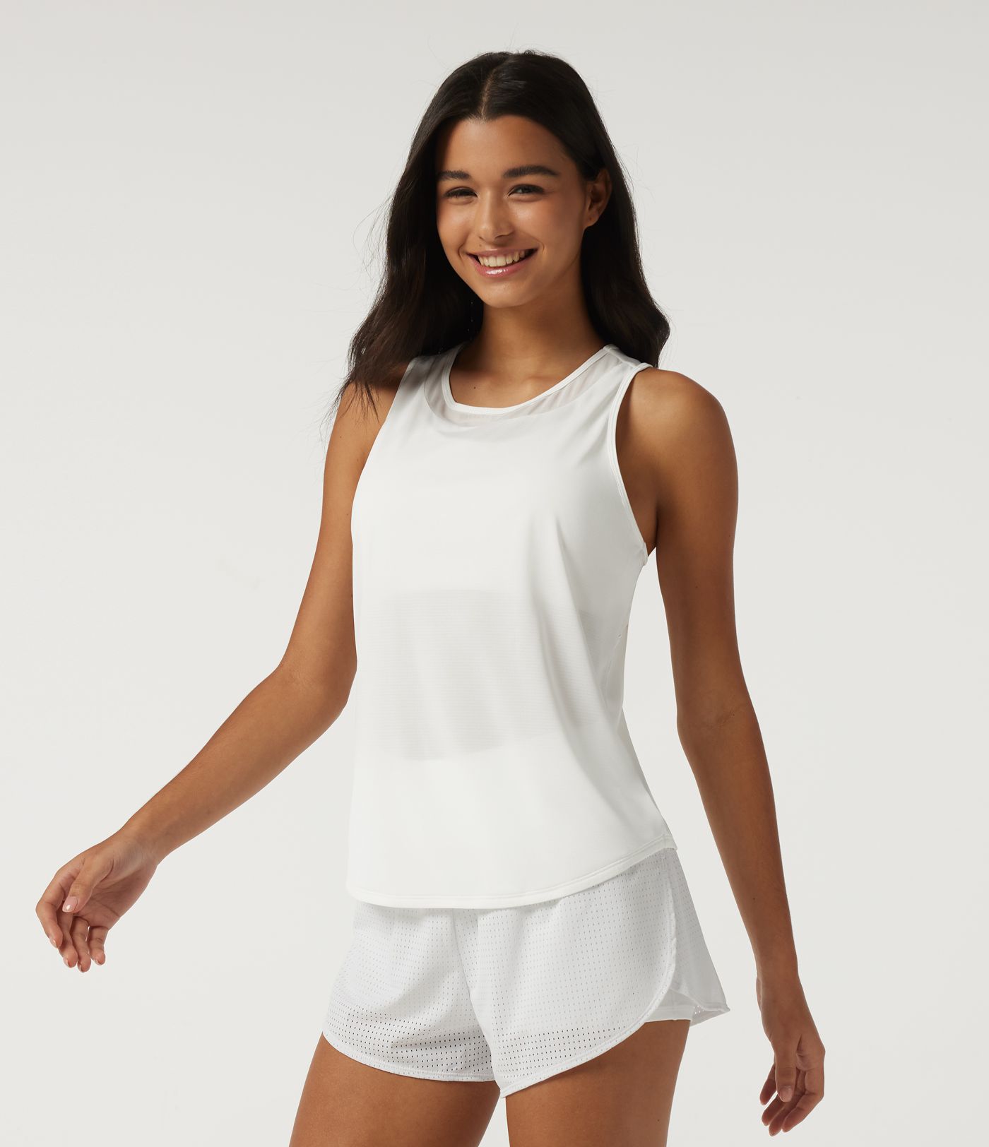 Round Neck Contrast Mesh Backless Curved Hem Quick Dry Running Tank Top