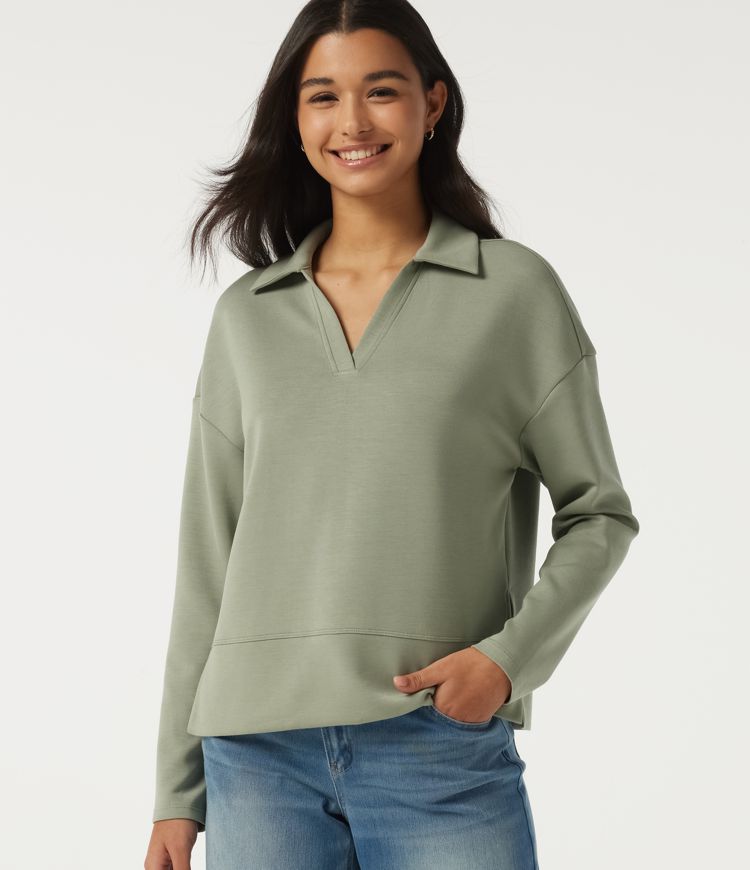 Sweat SpacerTek™ à col tailleur et manches longues avec fentes à l’ourlet