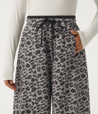 High Waisted Leopard Print Drawstring Barrel Leg Casual Pants with Pockets