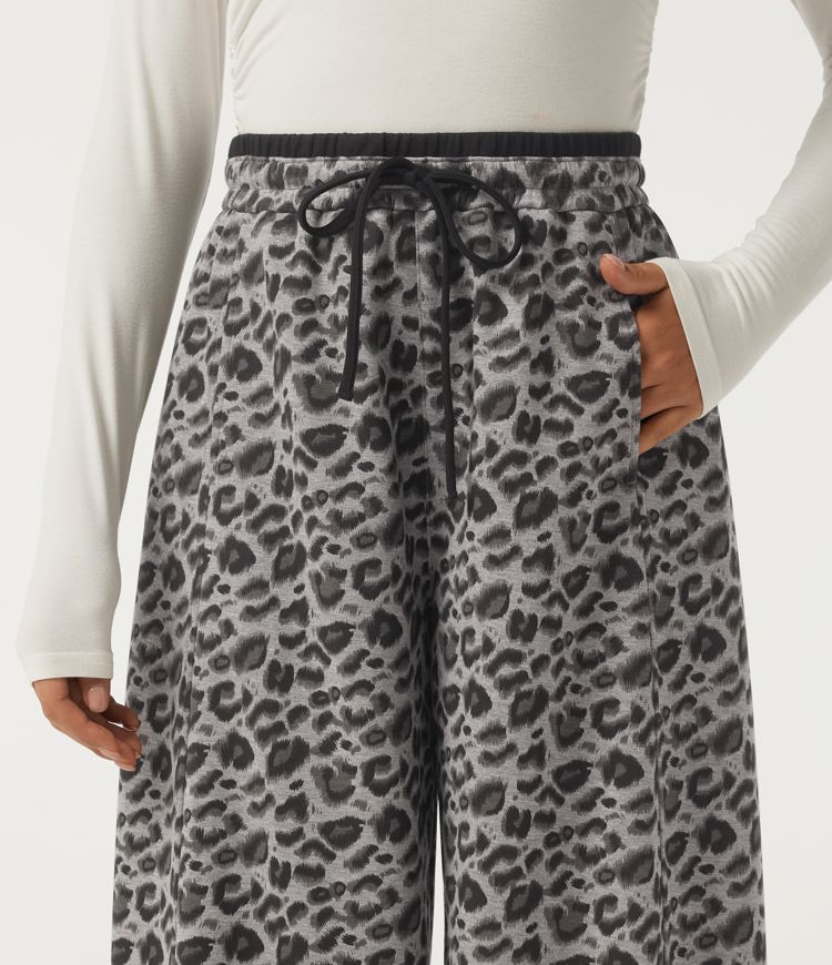 High Waisted Leopard Print Drawstring Barrel Leg Casual Pants with Pockets