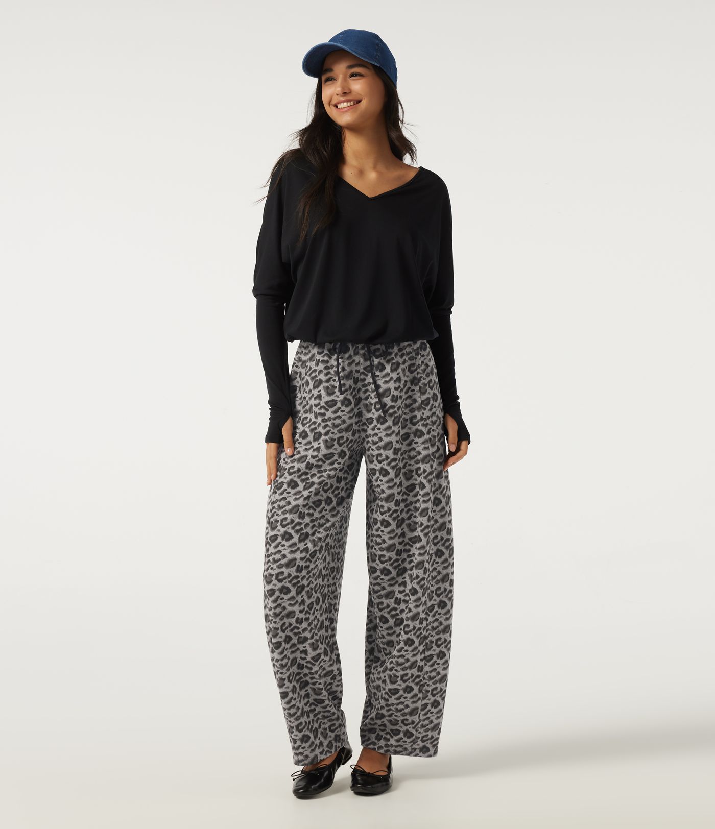 High Waisted Leopard Print Drawstring Barrel Leg Casual Pants with Pockets