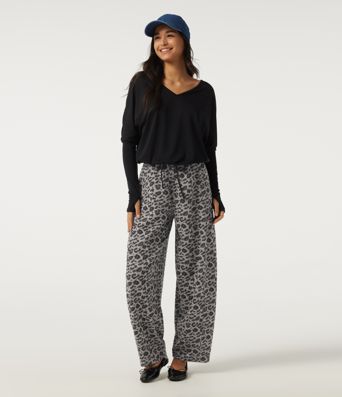 High Waisted Leopard Print Drawstring Barrel Leg Casual Pants with Pockets