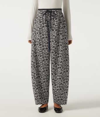 High Waisted Leopard Print Drawstring Barrel Leg Casual Pants with Pockets