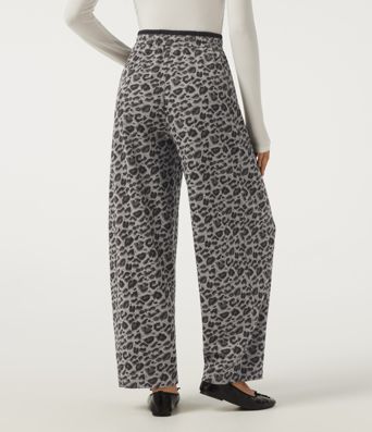 High Waisted Leopard Print Drawstring Barrel Leg Casual Pants with Pockets
