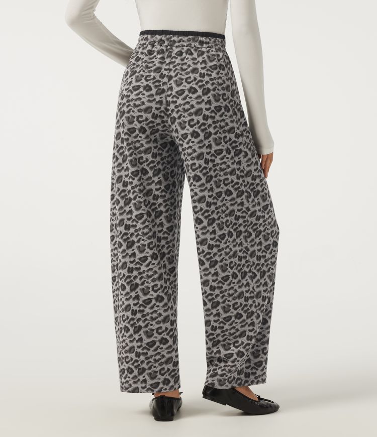 High Waisted Leopard Print Drawstring Barrel Leg Casual Pants with Pockets