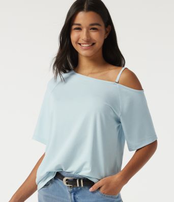 One Shoulder Raglan Short Sleeve Casual T-Shirt One Shoulder Raglan Short Sleeve Casual T-Shirt
