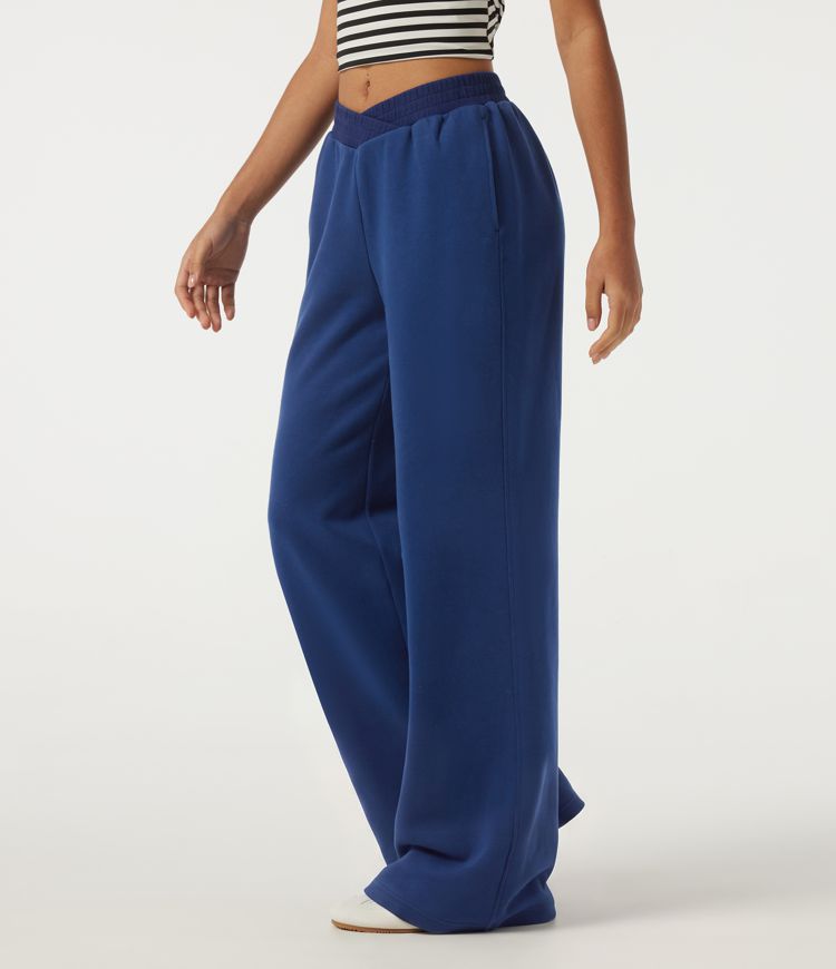 Jogging décontracté taille basse à ceinture croisée, coupe droite, avec poches