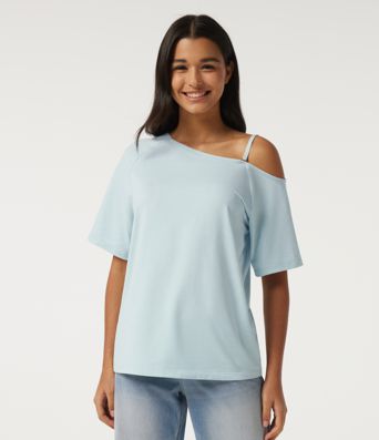 One Shoulder Raglan Short Sleeve Casual T-Shirt One Shoulder Raglan Short Sleeve Casual T-Shirt
