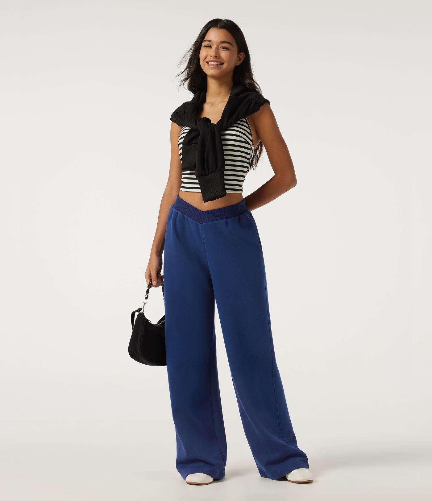 Jogging décontracté taille basse à ceinture croisée, coupe droite, avec poches