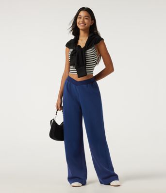 Jogging décontracté taille basse à ceinture croisée, coupe droite, avec poches