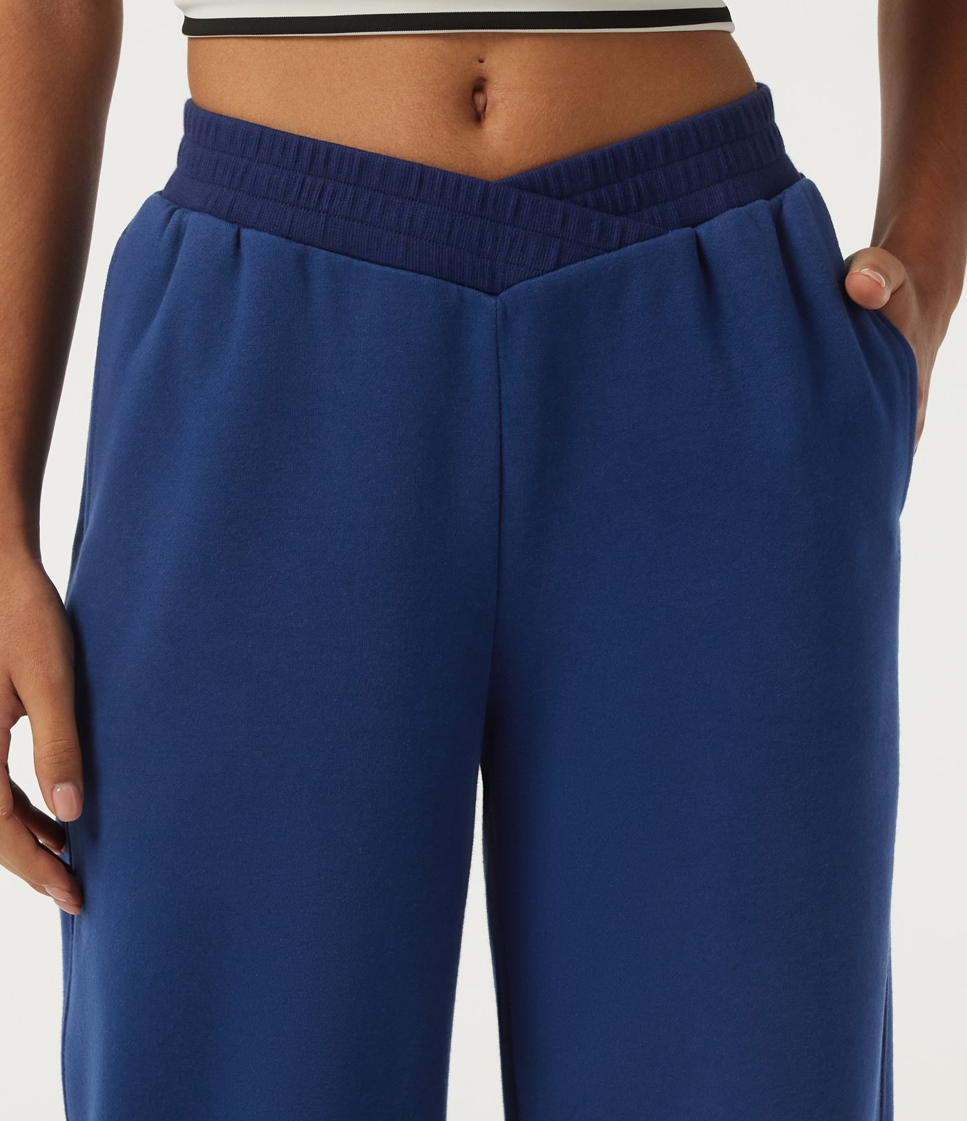 Jogging décontracté taille basse à ceinture croisée, coupe droite, avec poches