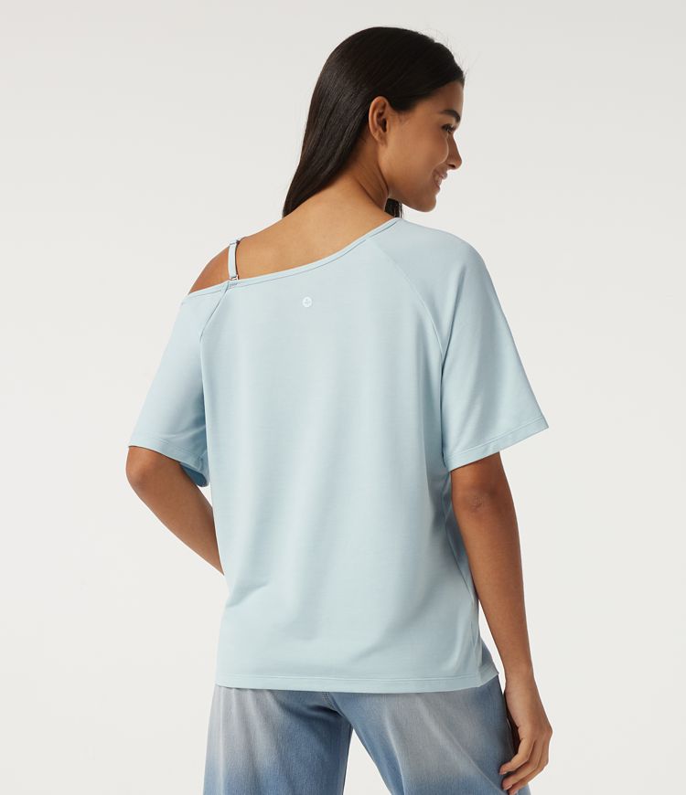 One Shoulder Raglan Short Sleeve Casual T-Shirt One Shoulder Raglan Short Sleeve Casual T-Shirt