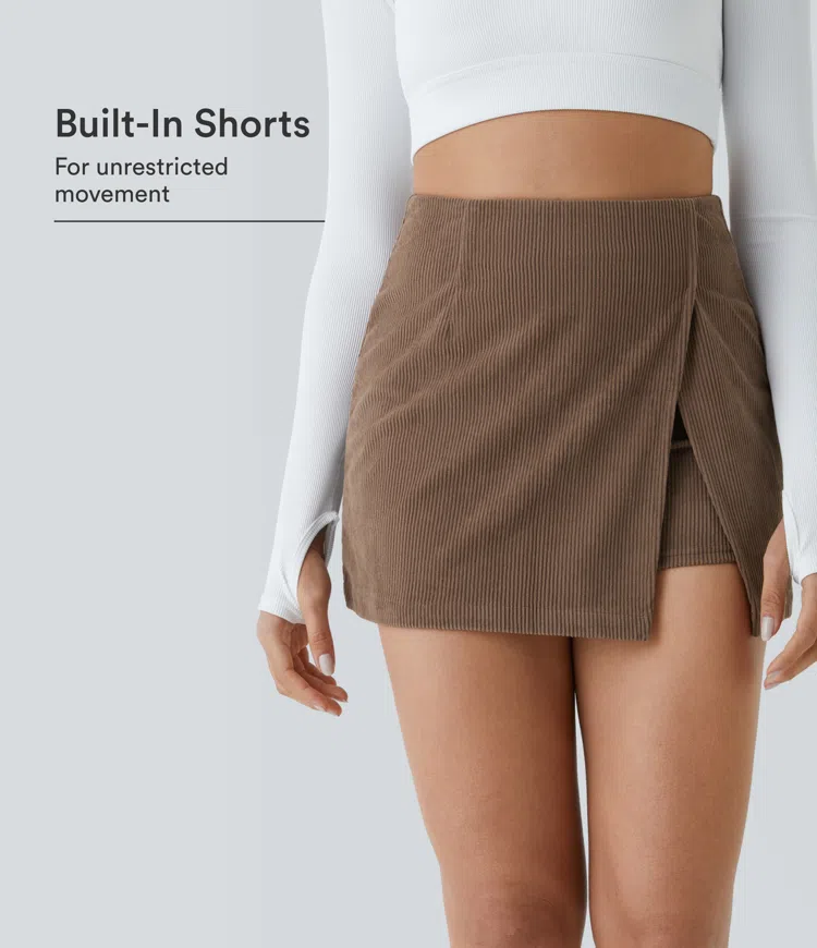 Acorn Freizeitrock aus Cord mit hoher Taille, Reißverschluss auf der Rückseite und geteiltem Saum / 1