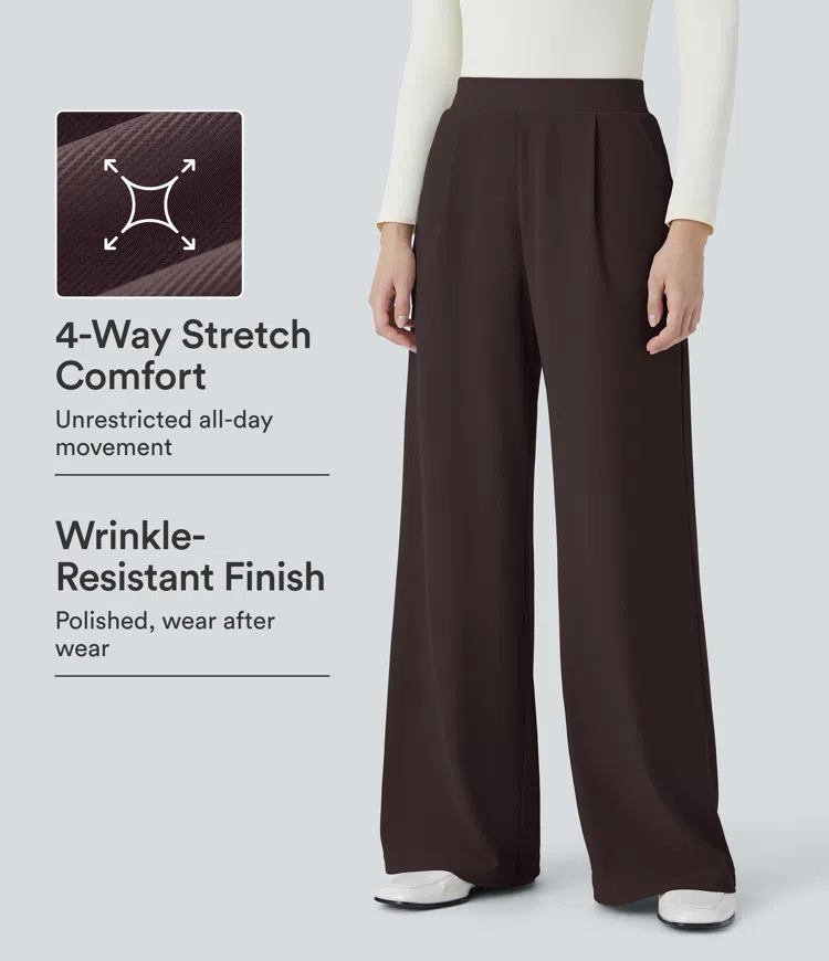 Halara Flex™ Figurformende Stoffhose aus Micro-Waffel-Stoff mit hohem Bund, weitem Bein, Seitentasche, Energiehose