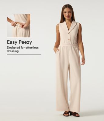 Lapel Collar Sleeveless Straight Leg Work Jumpsuit with Pockets - Easy Peezy Edition