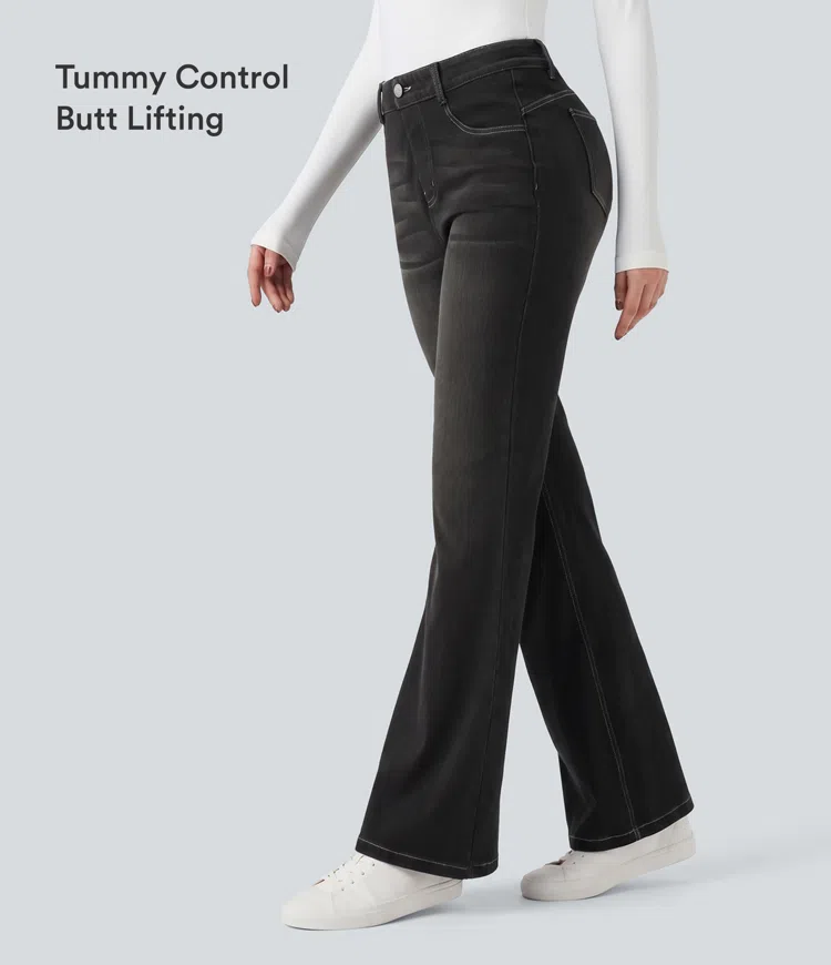Halara Flex™ - Lässige Bootcut-Leggings aus Denim mit hohem Bund, mehreren Taschen und Bauchkontrolle - Po-Lifting