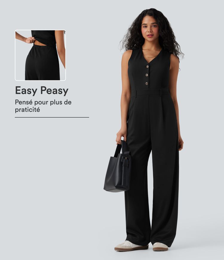 Noir Combinaison gilet col V sans manches avec poches - Easy Peasy / 1