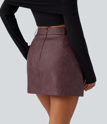High Waisted A-Line 2-in-1 PU Mini Casual Skirt High Waisted A-Line 2-in-1 PU Mini Casual Skirt