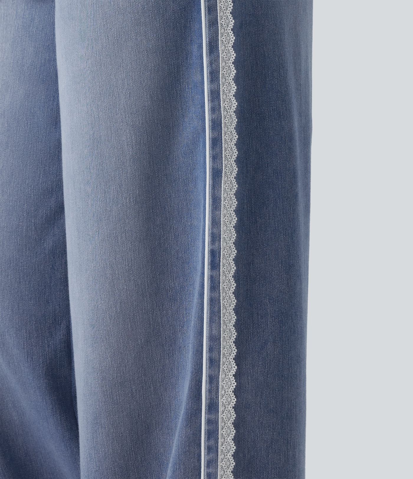 Halara Flex™ High Waisted Wide Leg Contrast Lace Casual Cotton Jeans with Pockets