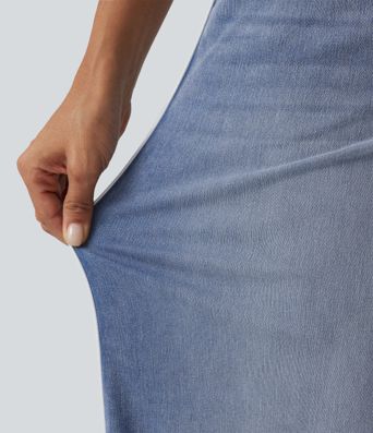 Halara Flex™ High Waisted Wide Leg Contrast Lace Casual Cotton Jeans with Pockets