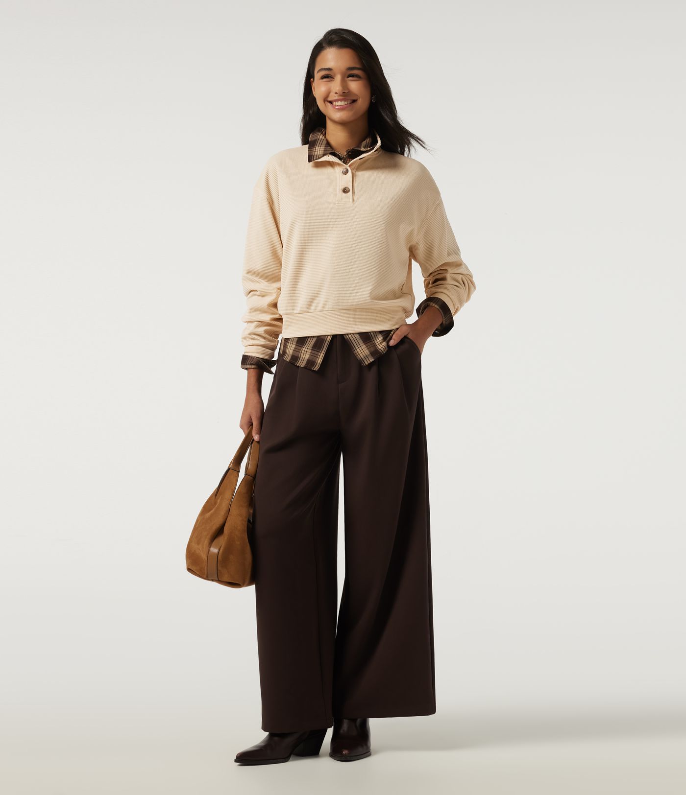Mock Neck Long Sleeve Waffle Casual Sweatshirt