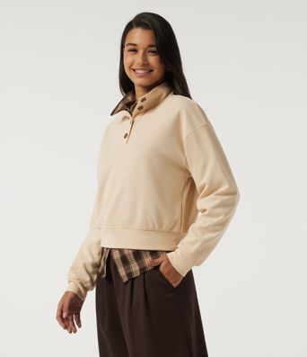 Mock Neck Long Sleeve Waffle Casual Sweatshirt
