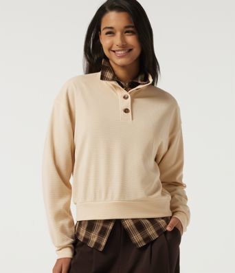 Mock Neck Long Sleeve Waffle Casual Sweatshirt