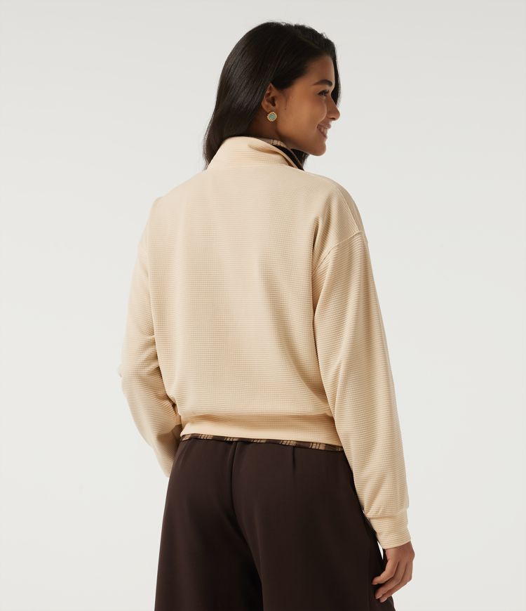 Mock Neck Long Sleeve Waffle Casual Sweatshirt