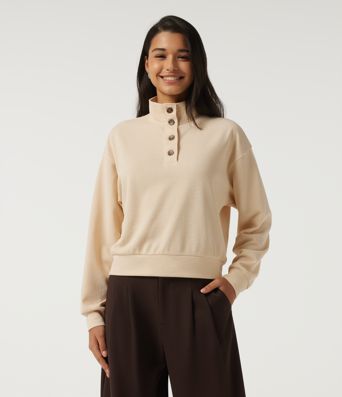 Mock Neck Long Sleeve Waffle Casual Sweatshirt