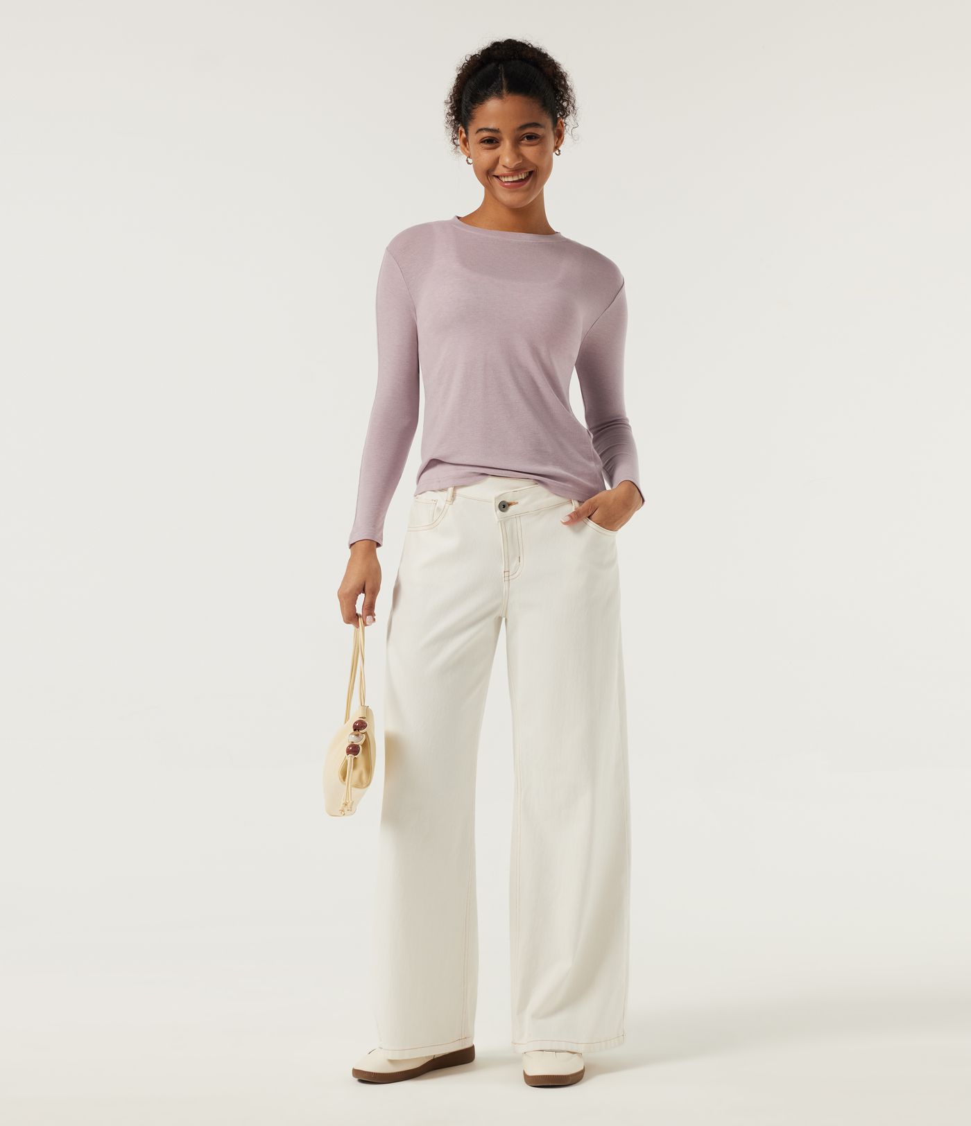 Round Neck 9/10 Sleeve Wool Casual Top