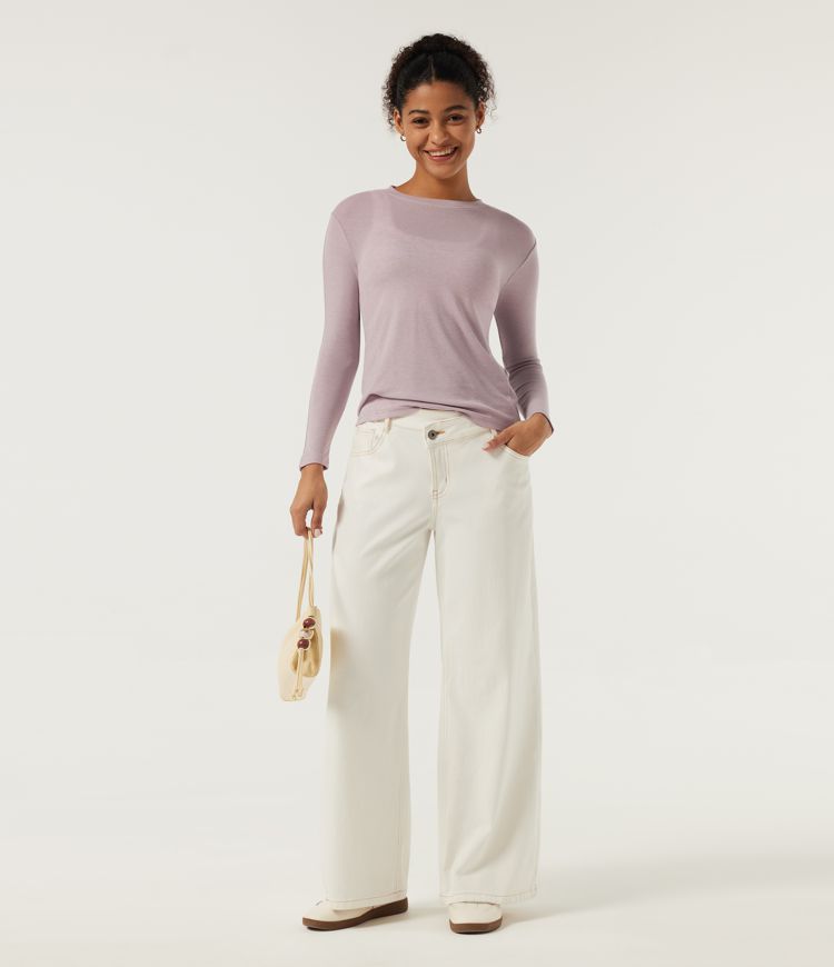 Round Neck 9/10 Sleeve Wool Casual Top