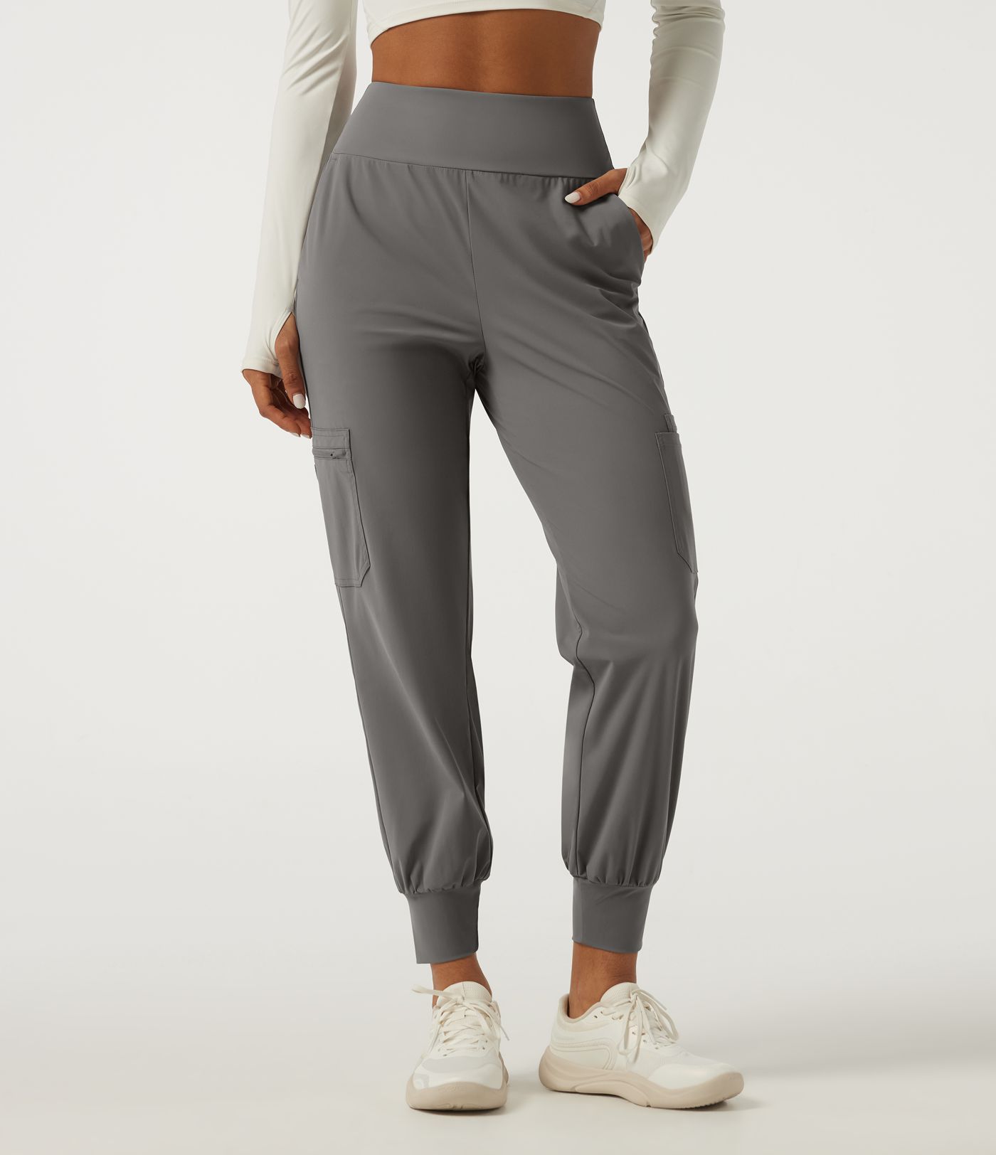 Wrinkle Recovery Quick Dry High Waisted Tapered Workout Joggers with Pockets