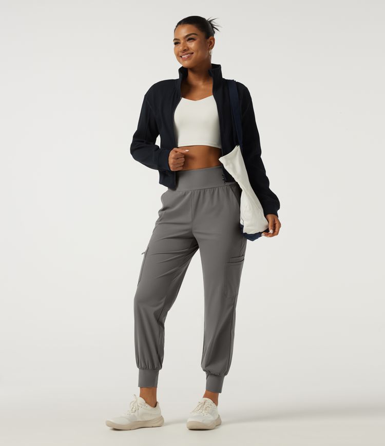Wrinkle Recovery Quick Dry High Waisted Tapered Workout Joggers with Pockets