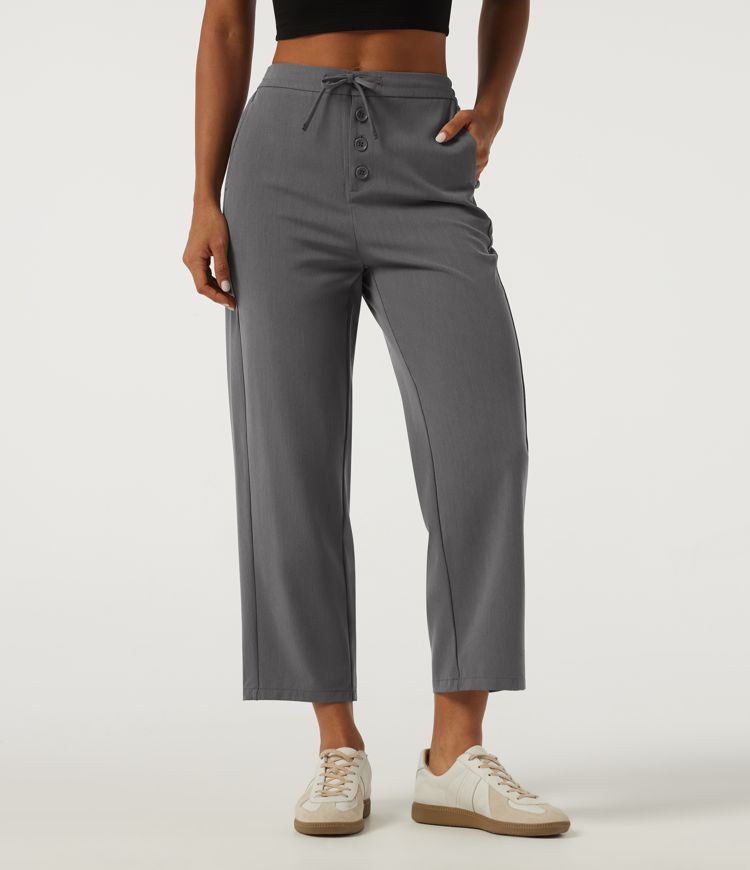 Mid Rise Drawstring Tapered Casual Pants with Pockets Mid Rise Drawstring Tapered Casual Pants with Pockets