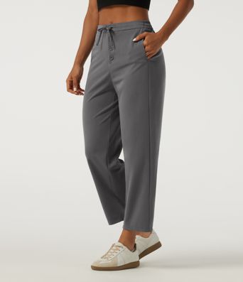 Mid Rise Drawstring Tapered Casual Pants with Pockets Mid Rise Drawstring Tapered Casual Pants with Pockets