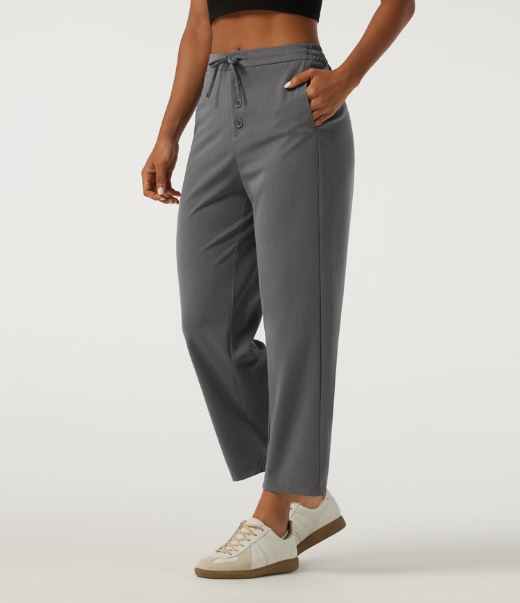 Mid Rise Drawstring Tapered Casual Pants with Pockets Mid Rise Drawstring Tapered Casual Pants with Pockets