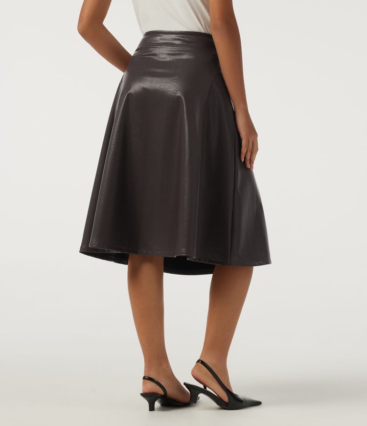 Copper Scale High Waisted Snakeskin Print A-Line Casual Midi Skirt / 2