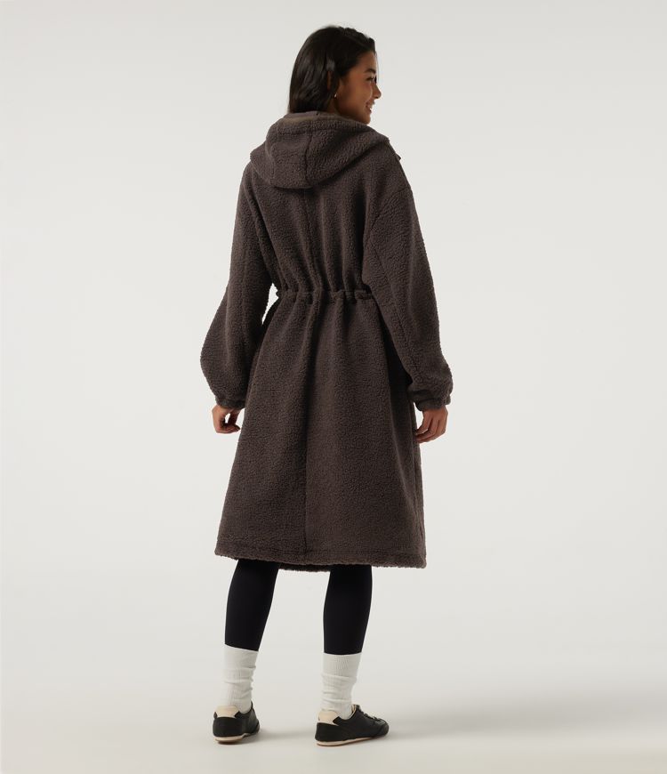 Seal Brown Hooded Long Sleeve Longline Casual Coat with Pockets / 2