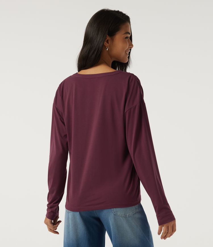 Tibetan Red Henley Neck Long Sleeve Ruched Quick Dry Work Top / 2