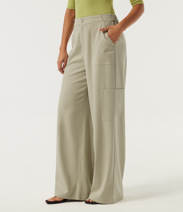 High Waisted Straight Leg Casual Pants with Pockets