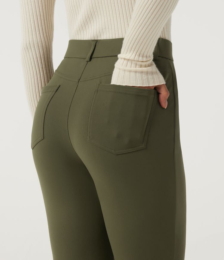 High Waisted Flare Work Pants with Pockets