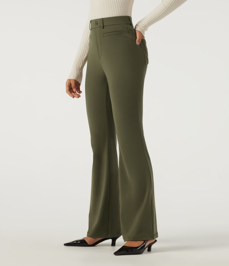 High Waisted Flare Work Pants with Pockets