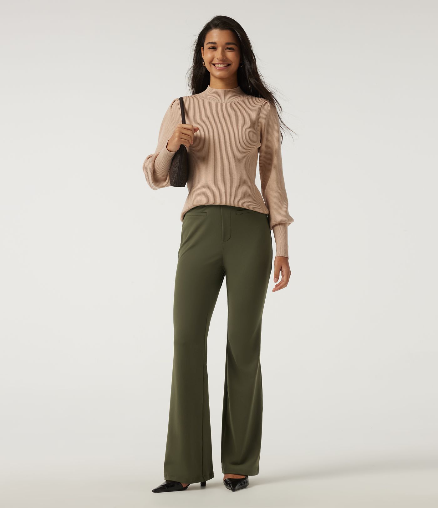 High Waisted Flare Work Pants with Pockets