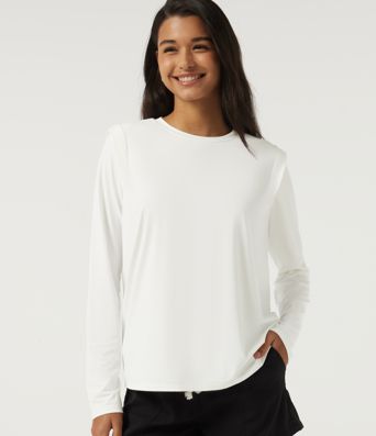 InstantCool – top décontracté à coupe boxy, manches longues, col rond, à séchage rapide