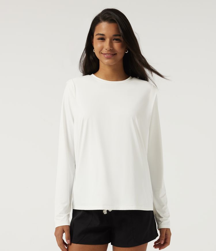 InstantCool – top décontracté à coupe boxy, manches longues, col rond, à séchage rapide