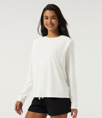 InstantCool – top décontracté à coupe boxy, manches longues, col rond, à séchage rapide