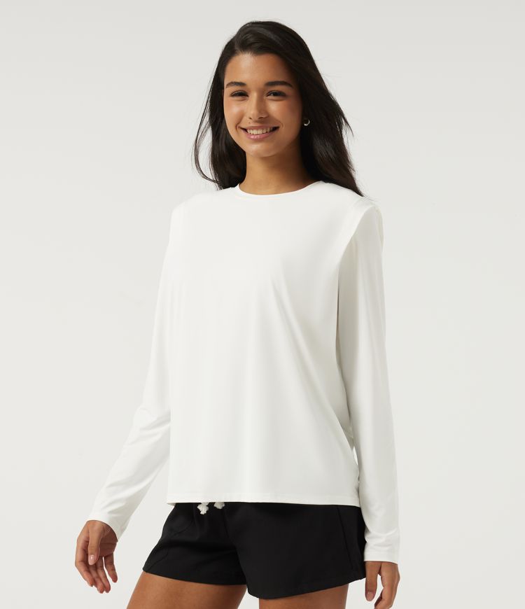 InstantCool – top décontracté à coupe boxy, manches longues, col rond, à séchage rapide