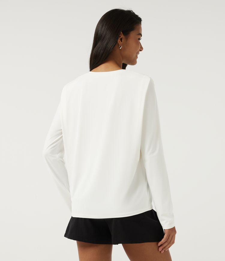 InstantCool – top décontracté à coupe boxy, manches longues, col rond, à séchage rapide