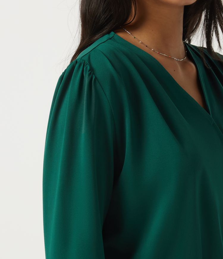 V Neck Long Sleeve Crossover A-Line Work Midi Dress with Pockets V Neck Long Sleeve Crossover A-Line Work Midi Dress with Pockets
